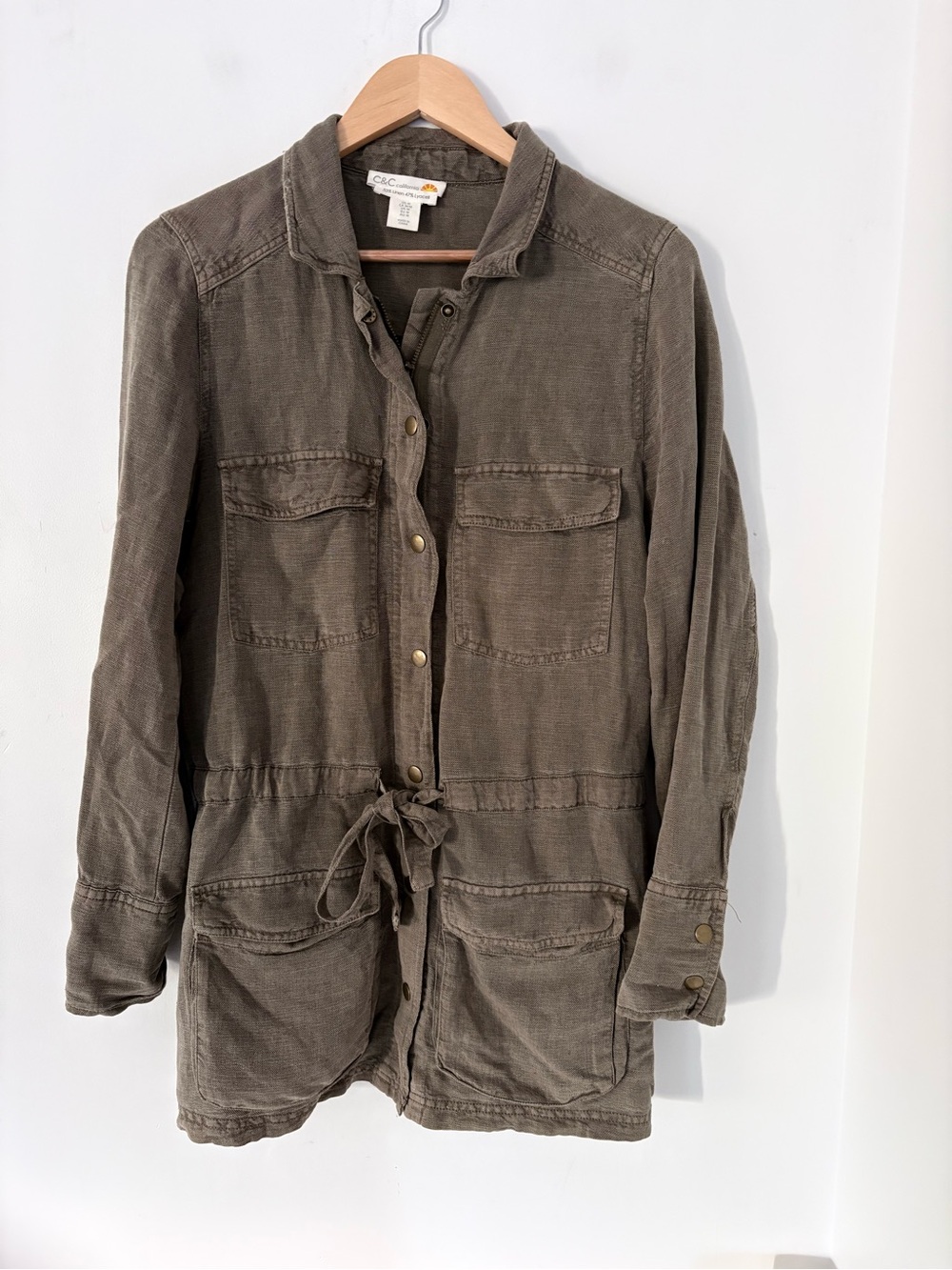 C&C CALIFORNIA Olive Green Utility Jacket M Linen Blend Cargo Pockets Field